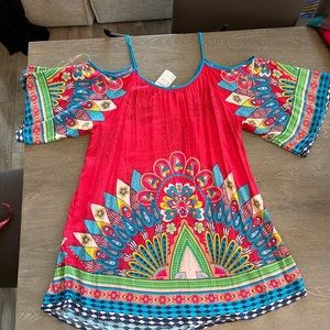 Flying Tomato Womens Sun Dress Multicolor Hippie Style New 100% Rayon Size L New